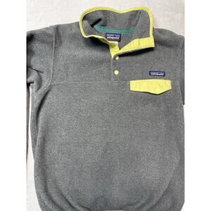 Patagonia Synchilla Chartreuse Trim Snap T Fleece Pullover Gray Women SZ S